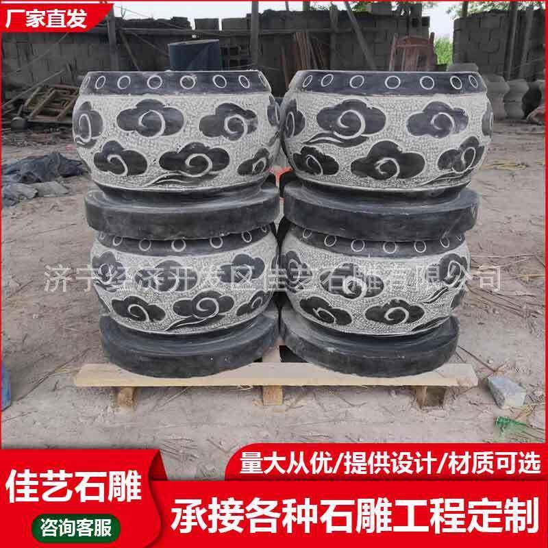 别墅走廊圆木柱底座石墩子公园亭子柱子包边石头门墩青石柱础石厂