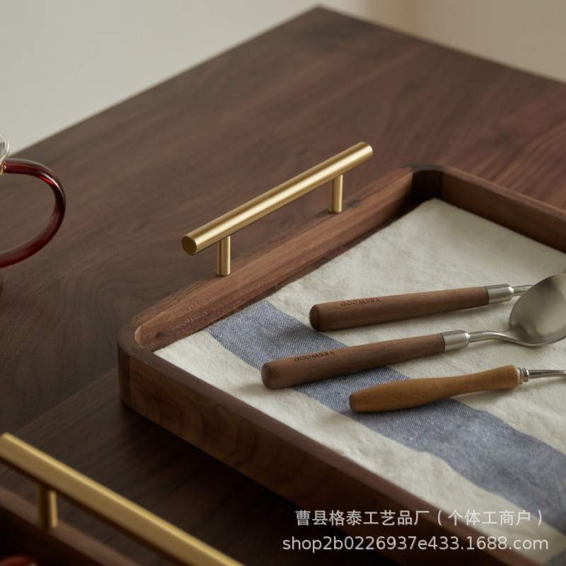 北美黑胡桃木茶盘带把手轻奢复古托盘木盘餐厅茶几泡茶茶具实木