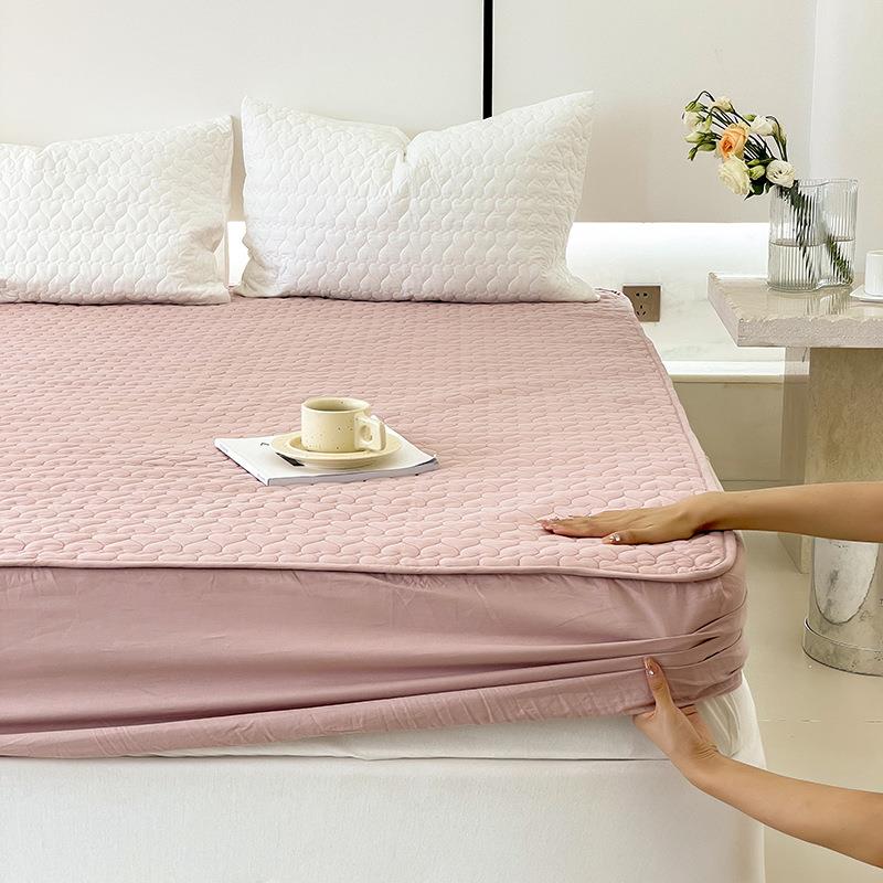 全棉绗缝夹棉加厚爱心床笠单件防滑床罩保护套纯棉床垫防尘罩子