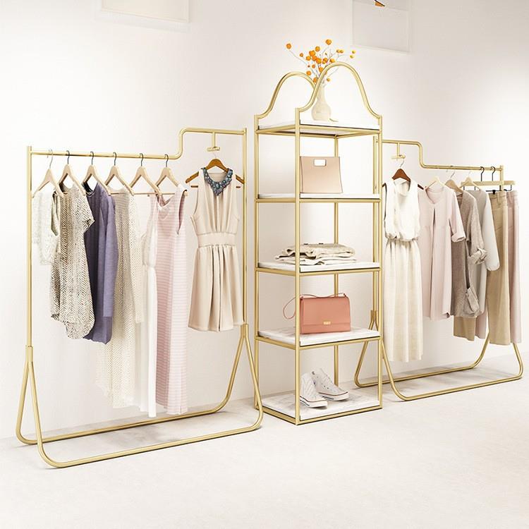 服装店衣架展示架落地式女装店货架陈列侧挂简约轻奢风正挂挂衣杆