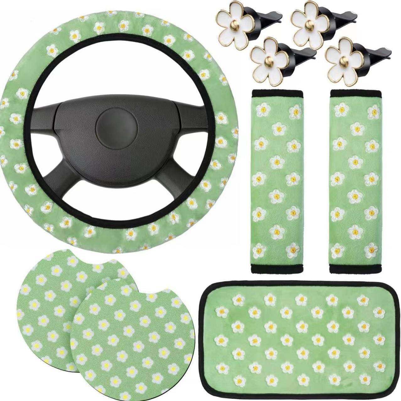 刺绣方向盘套套装10件套护肩扶手箱垫杯垫出风口汽车花朵夹,电子/电工,接线端子,淘宝优惠券,粉丝福利购,淘宝优惠卷