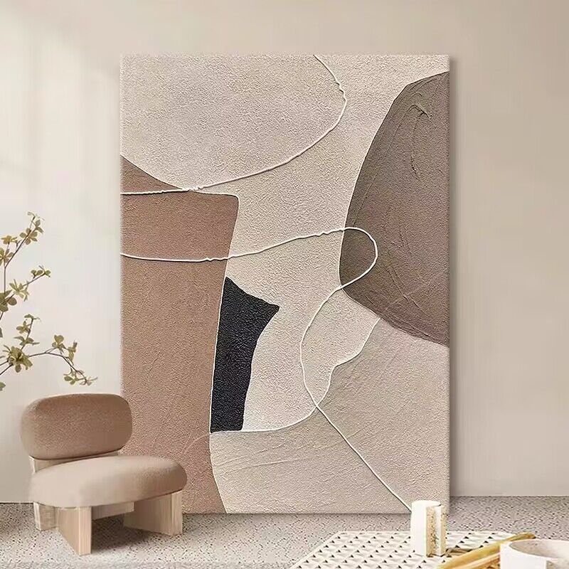 手绘油画立体砂岩肌理客厅装饰画几何线条玄关无框挂画石来运转