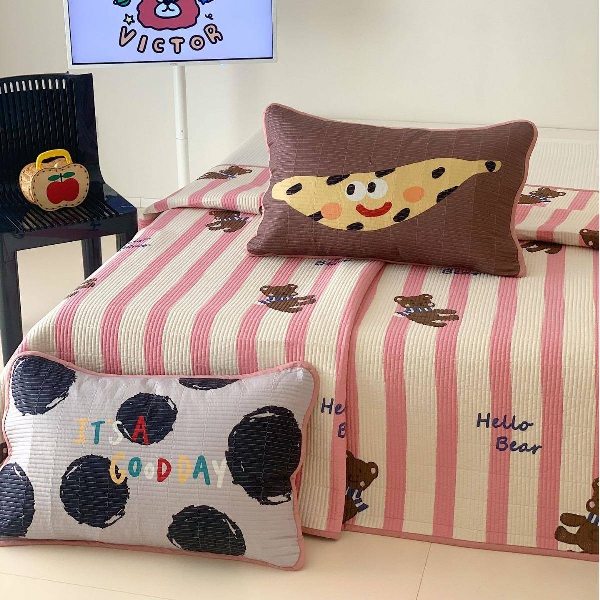 韩系数码印花卡通可爱床盖四季亲肤柔软儿童卧室绗缝三件套