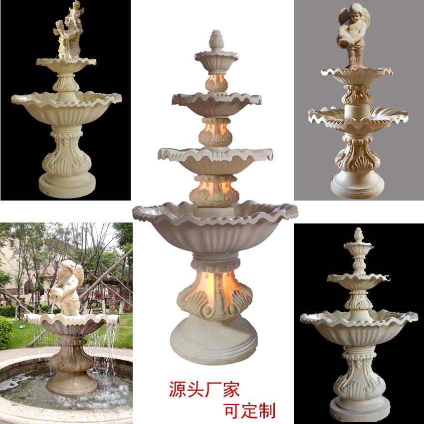 大型多层仿砂岩流水盆欧式树脂喷泉水景园林地产三层天使流水摆件