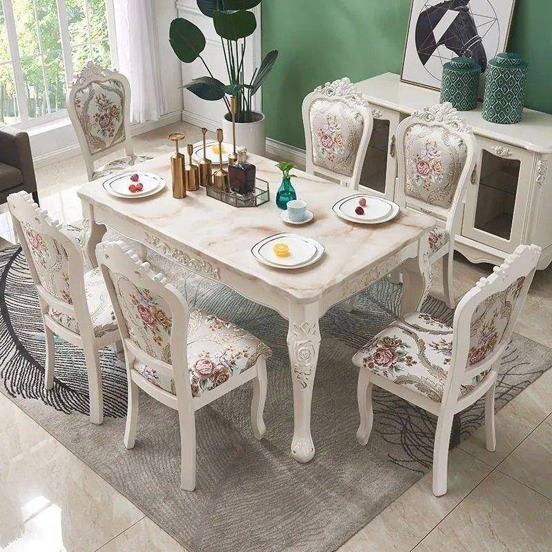 大理石欧式餐桌椅组合法式餐桌家用小户型桌子长方形简欧餐桌餐椅
