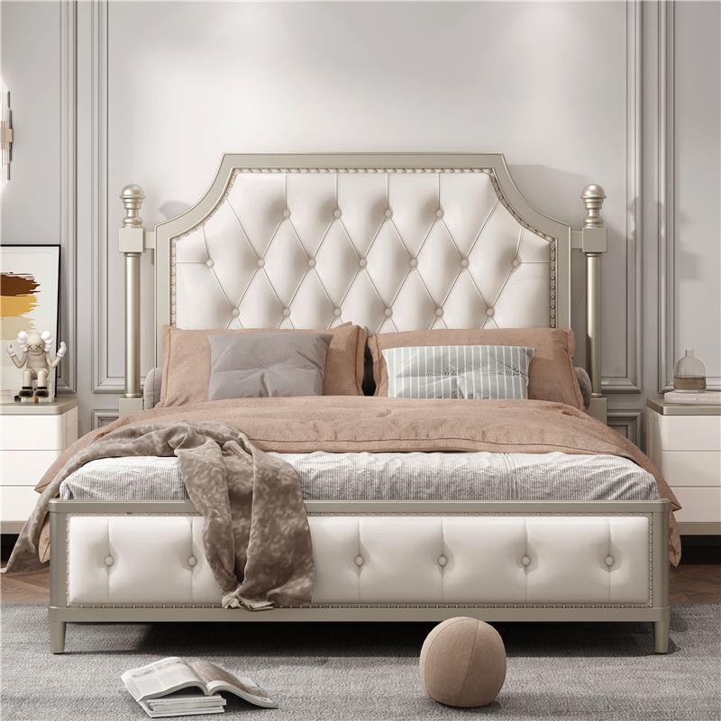 美式轻奢床现代简约家具公主风婚床全实木1.8米床双人主卧意式床