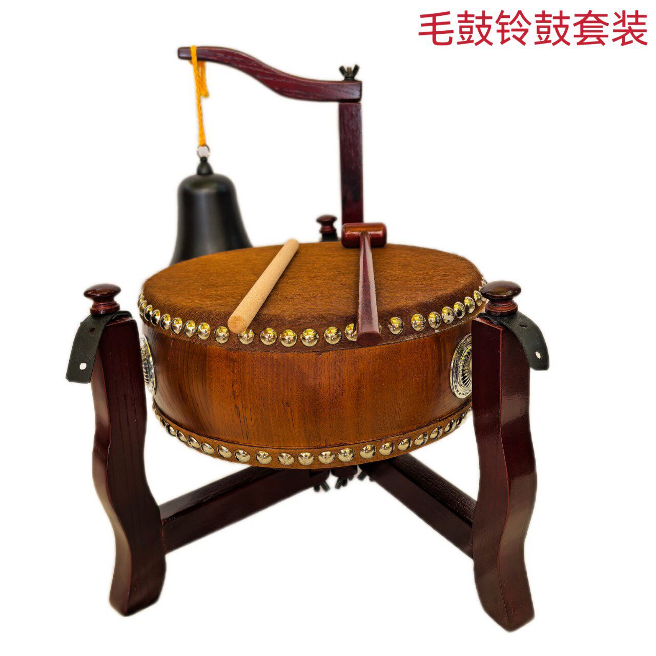 台式三角支架毛皮铃鼓扁鼓手打鼓柚木原色油漆制作一手货源包邮