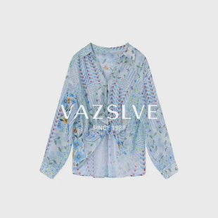 【VAZSLVE/全新奢品】捡漏 法式清新撞色印花衬衫M5091