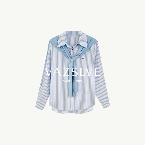【VAZSLVE/全新奢品】捡漏 剌绣复古条纹衬衫+披肩361009+M861101