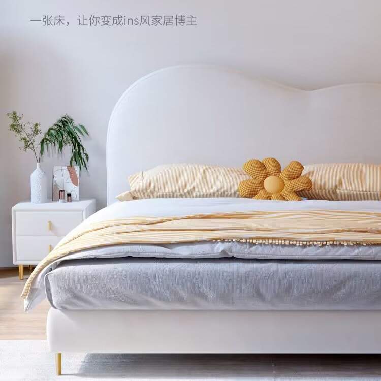 JML129北欧极简奶油风布艺床头现代简约实木云朵床头板儿童免洗床