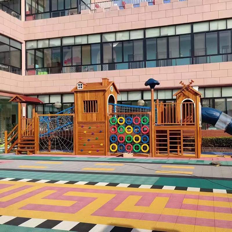幼儿园室外大型木制组合滑梯攀爬网户外公园游乐设备单螺旋滑梯