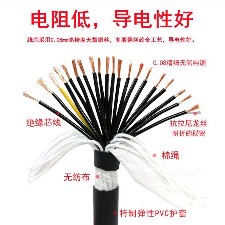 TRVV10 12 14 16芯*0.75 1mm自动化设备黑色高柔耐油寒拖链电缆线