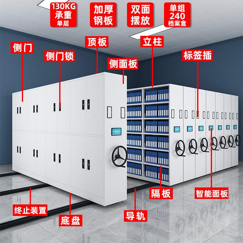 智能密集架档案室移动电动密集柜智慧库房手摇资料档案文件柜工厂
