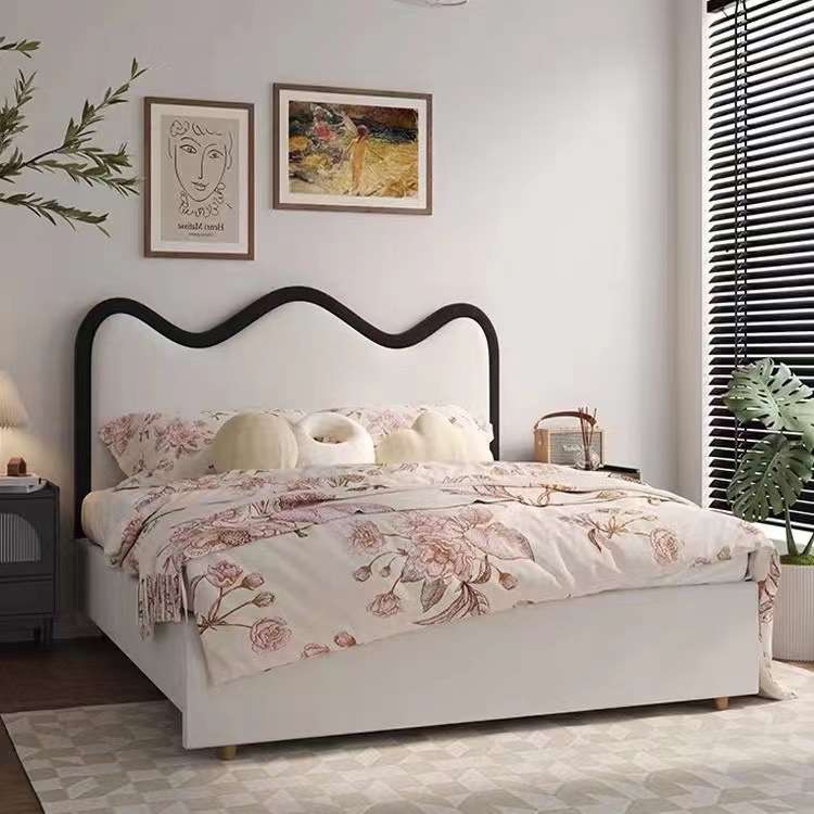 法式复古床现代简约婚床奶油风网红涟漪布艺床双人床小户型主卧