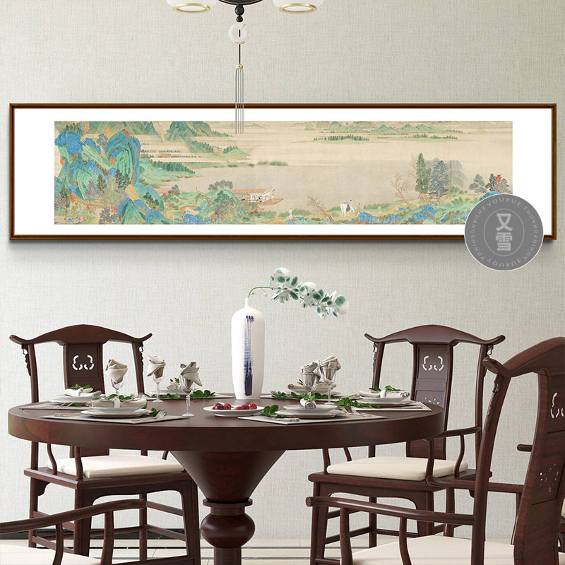 浔阳送别图明代青绿山水画客厅餐厅包间茶室挂画古国画风景新中式