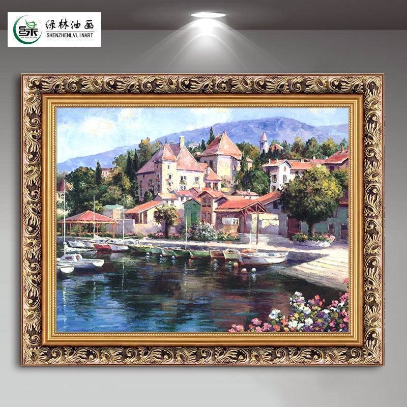 批发 欧式有框画酒店挂画客厅玄关壁炉装饰画地中海山水风景油画