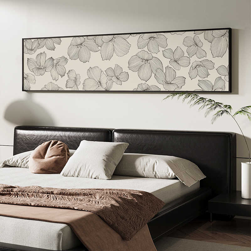 现代简约创意线条抽象花卉高级感美式装饰画房间卧室床头客厅挂画图片