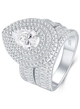 澄一珠宝S925纯银水滴梨形莫桑石豪华两层叠戴戒指大气质感戒指