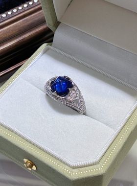 澄一S925纯银镶嵌实验室培育皇家蓝宝石糖塔2.5克拉戒指女