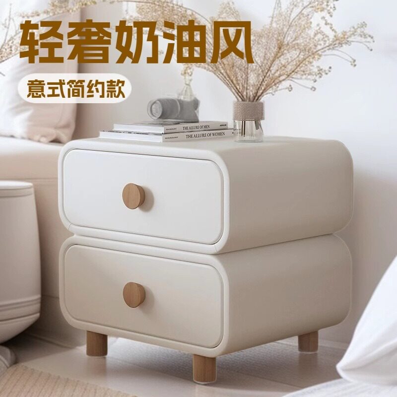 奶油风实木软包床头柜卧室收纳