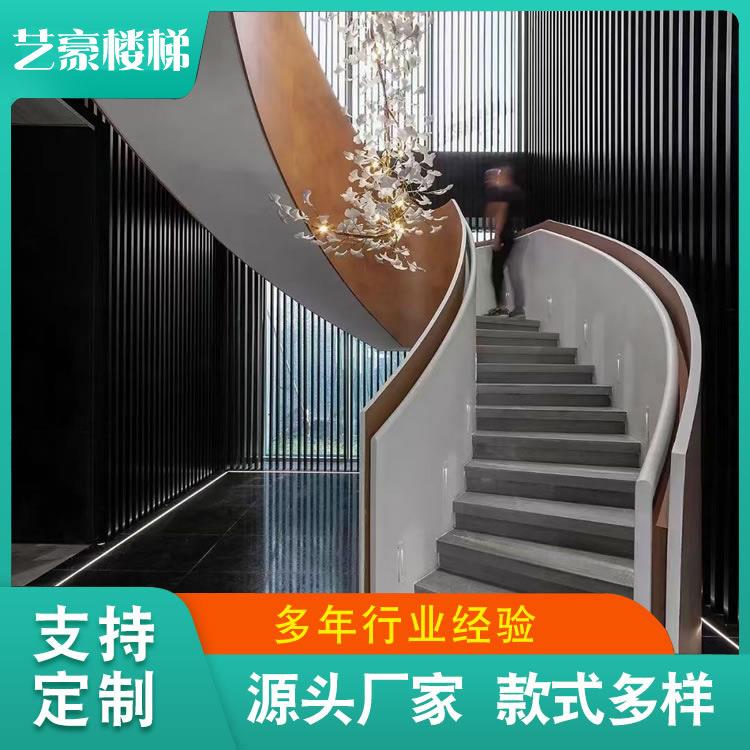 旋转楼梯复式阁楼室内圆形家用中柱钢木公寓夹层跃层立柱轻奢风