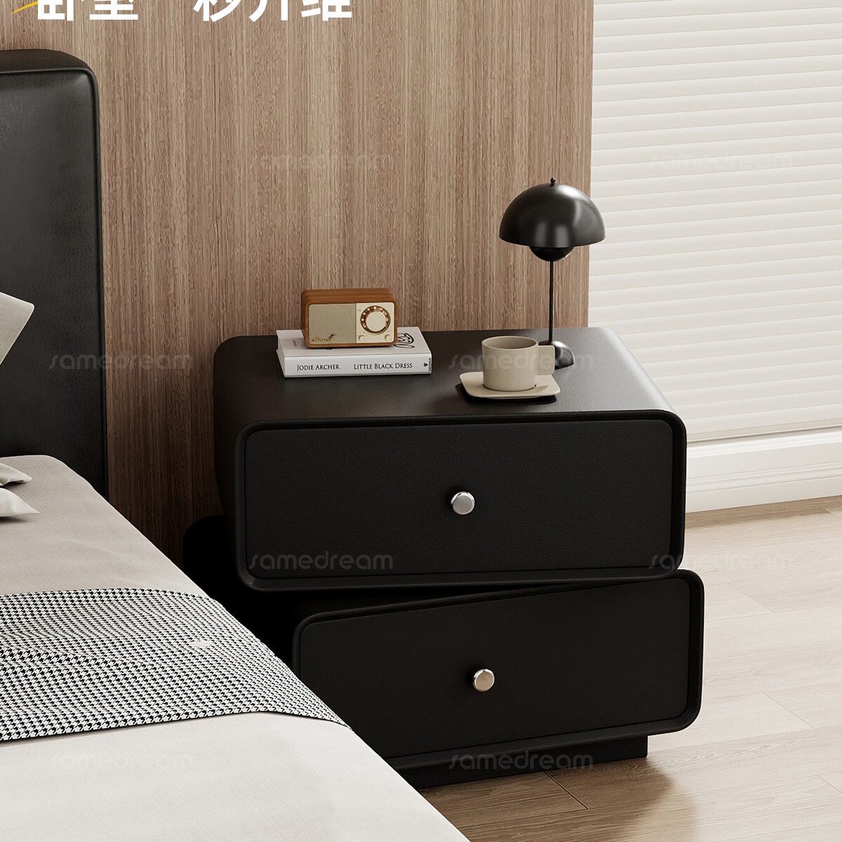 实木轻奢旋转收纳床头柜