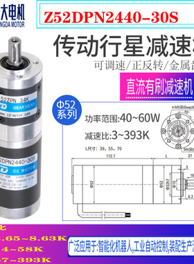 52mm圆24V直流有刷电机Z52DPN2440-30S微型传动行星减速机40W60W