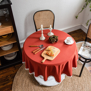 伊缦琪韵水洗棉桌布白球花边装饰黄色纯色圆形餐桌家用厂家直供
