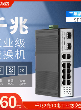 汤湖 工业级千兆光纤收发器2口SFP光模块接口10电光纤收发器导轨