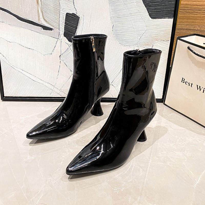 欧美时尚尖头漆皮糖果色套脚中靴细跟多色女靴Pointed toe boots