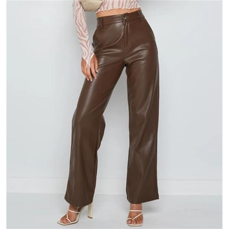 欧美时尚休闲PU阔腿皮裤长裤女 leather casual pants trousers