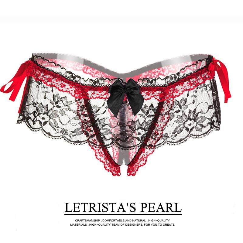 lace open crotch sexy thongs T pants bow T back crotchless b