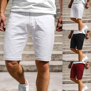 2024 Summer White Black Men Denim Shorts Slim Short Pants 男