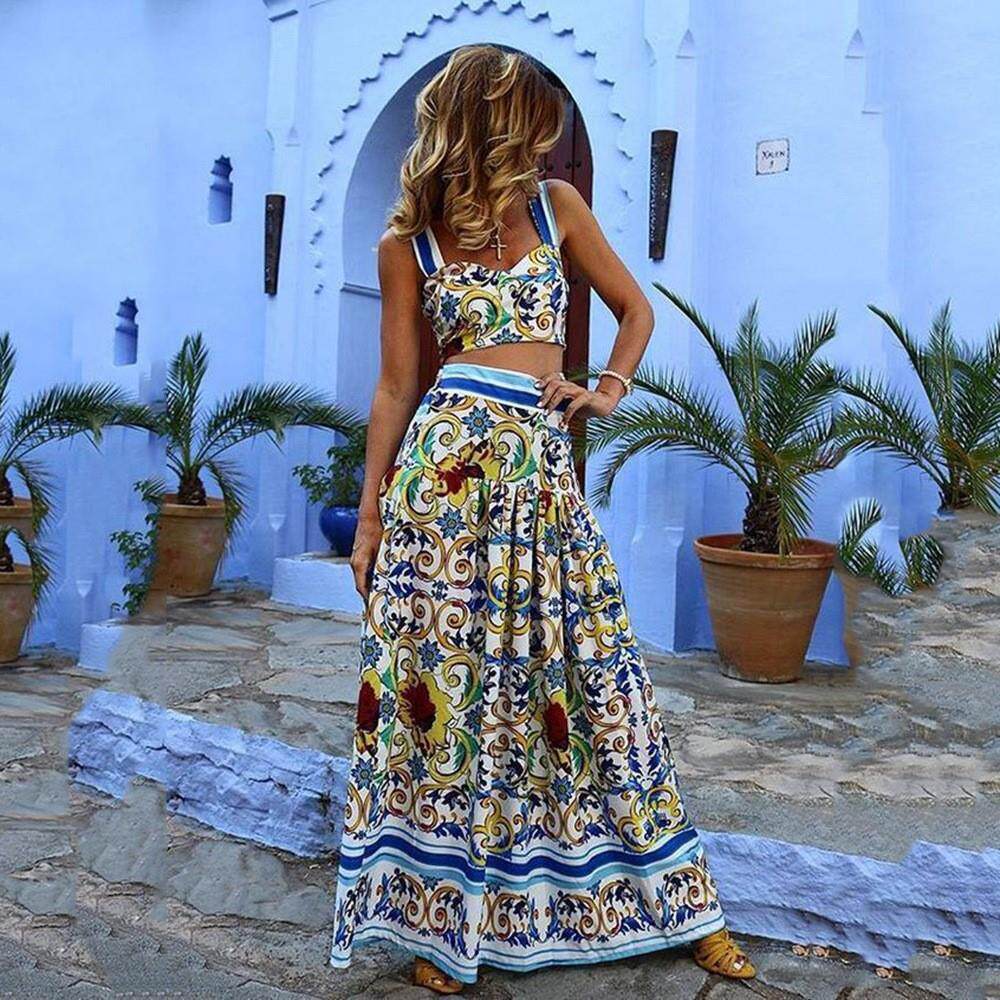 Bohemia style floral long dress for women elegant sexy skirt