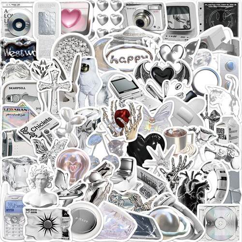66pcs Ins Style Cool Silver Art Graffiti Stickers Aesthetic