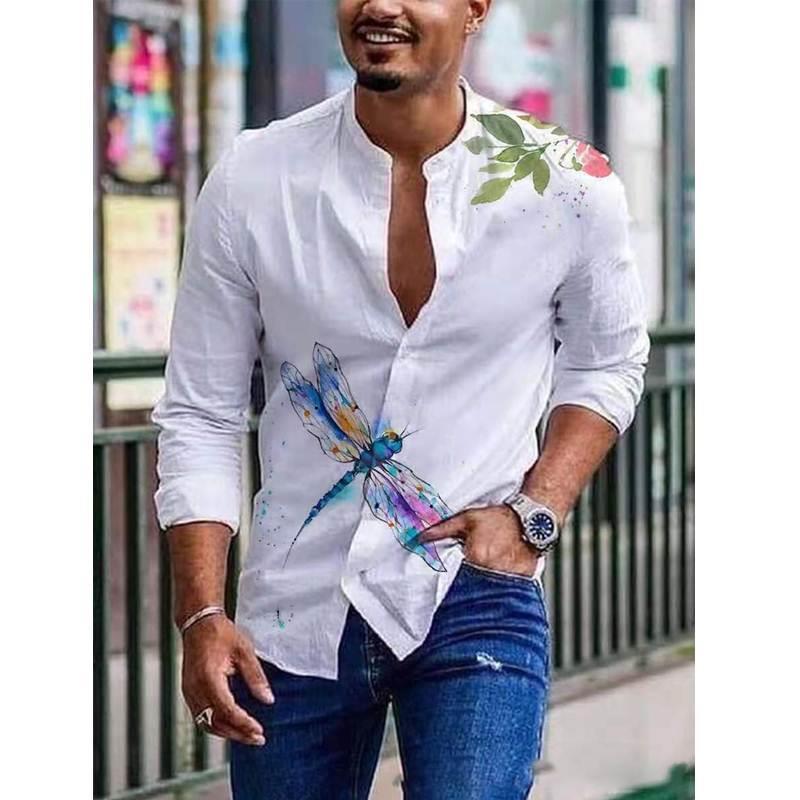 2024Men Round Neck Printed Long Sleeve Shirt圆领印花长袖衬衫