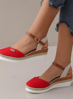 2024 Summer Slope Heel Sandals shoes for women wedge canvas