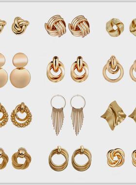 Metal Geometric Pendant Earrings For Women Gold Color Round