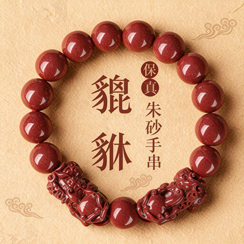 天然朱砂双貔貅手串女本命年转运