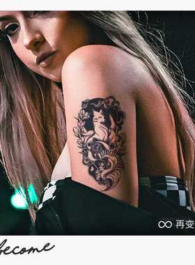 再变@become山海经九尾狐草本防水持久ins风草本潮酷纹身贴女小腿