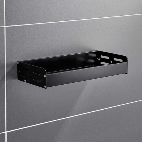 乐持家黑色太空铝厨房置物架调味品厨卫置物架免打孔收纳层架壁挂