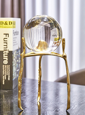 纯铜水晶球摆件欧式美式客厅书房电视柜办公室家居饰品酒柜装饰品