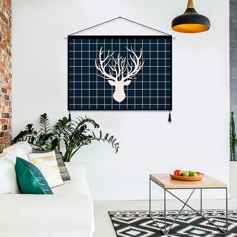 北欧鹿布艺挂画电表箱遮挡画沙发背景墙装饰画卧室餐厅挂毯挂布图片