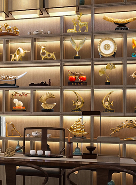 新中式博古架办公室书柜招财摆件客厅玄关隔断电视酒柜家居装饰品