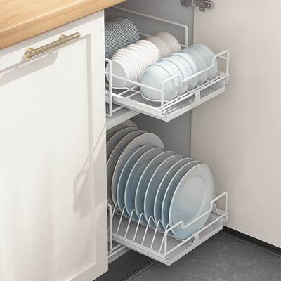 厨房碗碟置物架整体橱柜内置抽拉碗架拉篮抽屉式免安装分隔碗盘收