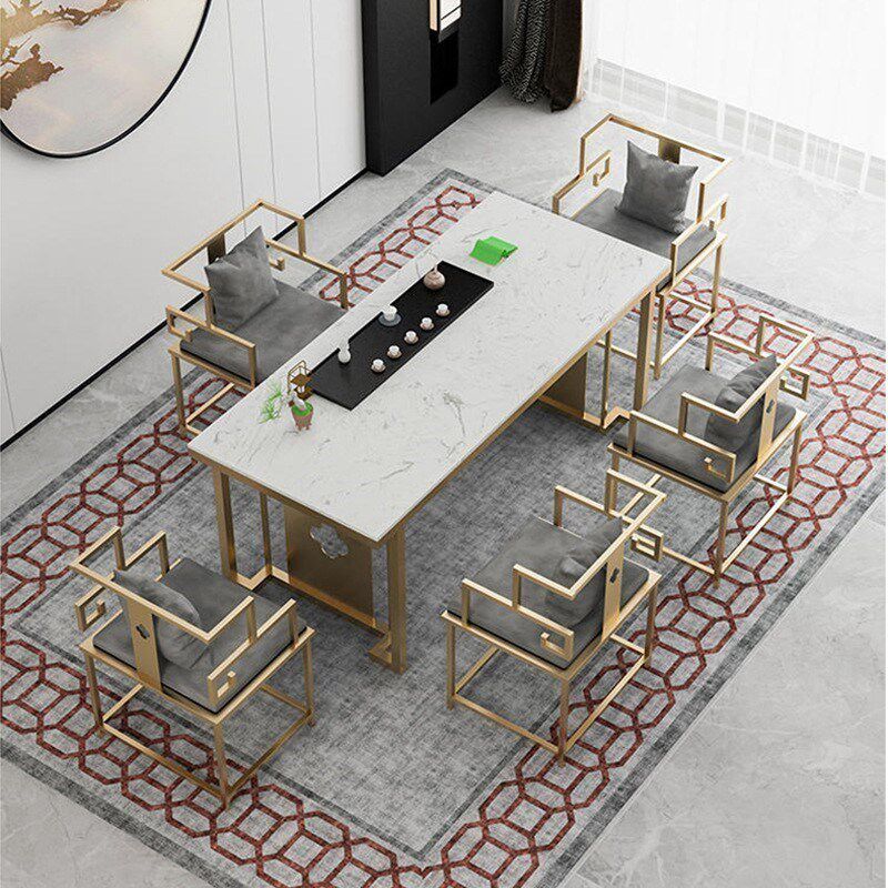 新中式大理石茶桌椅组合 客厅会议室经理办公室接待茶桌 禅意茶台