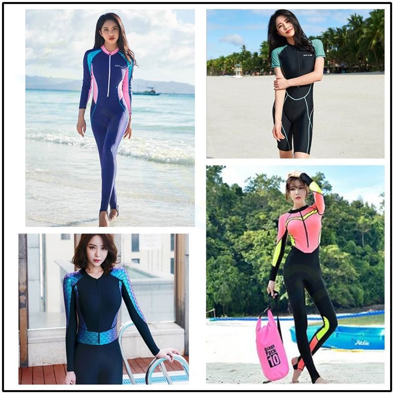 。沙滩泳衣女五分连体潜水服套装短袖防户外晒防水母冲浪一体浮潜