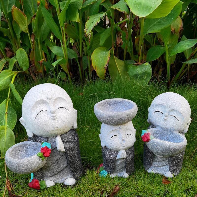 中式禅石日意小和尚花盆园装饰花摆件式庭院枯山水仿雕小沙弥4757