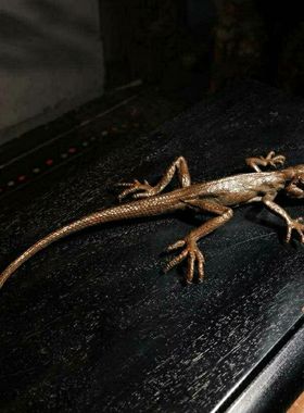 实心纯铜蜥蜴壁虎小摆件古玩铜小件仿古小铜器铜雕手把件紫铜茶宠