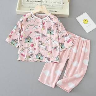 男童夏款1宝宝长袖3二两四六八岁5儿童夏天7男孩棉球女孩粘稠睡衣